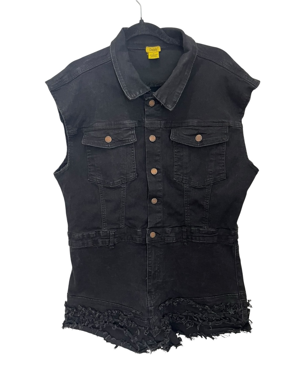 Daisy Sleeveless Button-Front Denim Ruffle Romper Sz 2X